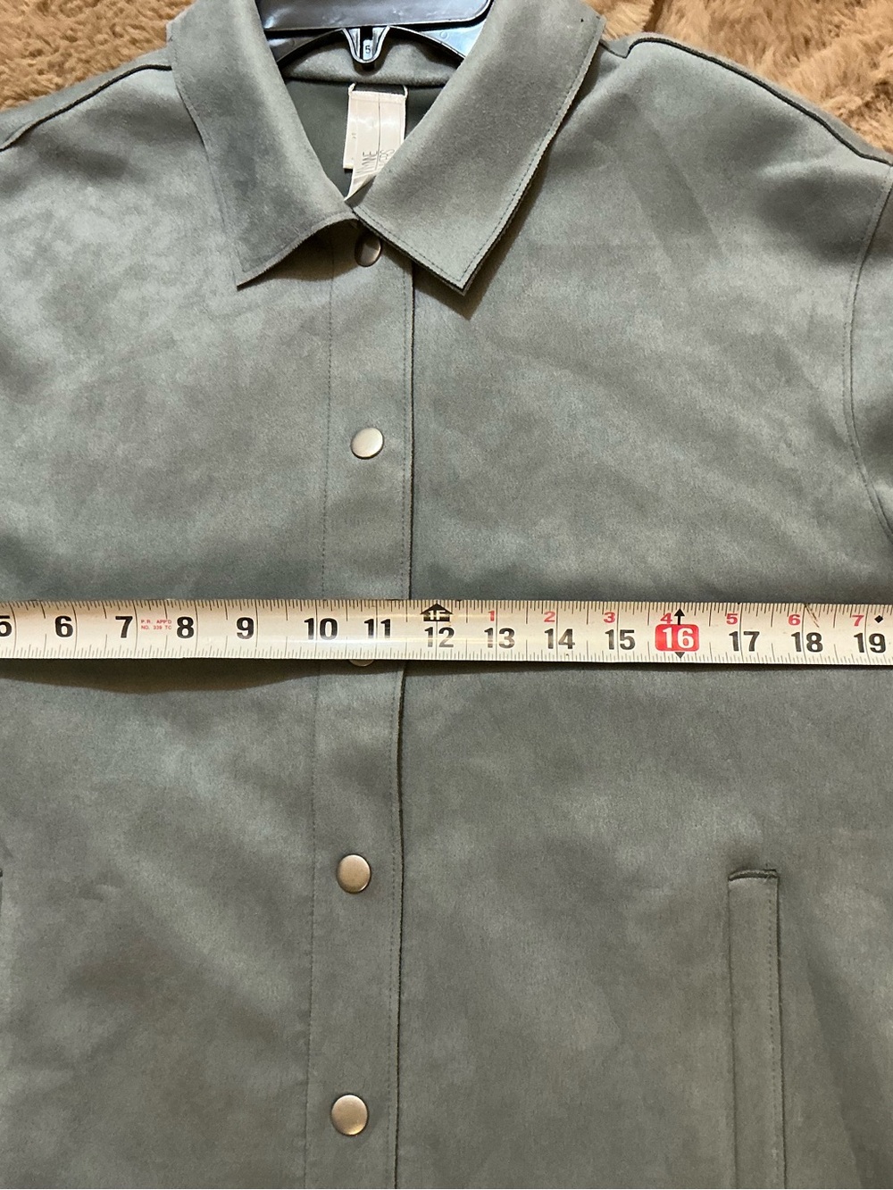MarlaWynne WynneLayers Size M Dusty Blue Stretch Faux Suede Snap Shirt/Jacket - Picture 4 of 5